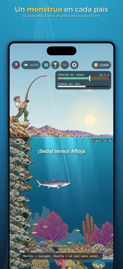 Combate con un pez monstruo en Tisch Fishing Game controlando la tensión del sedal