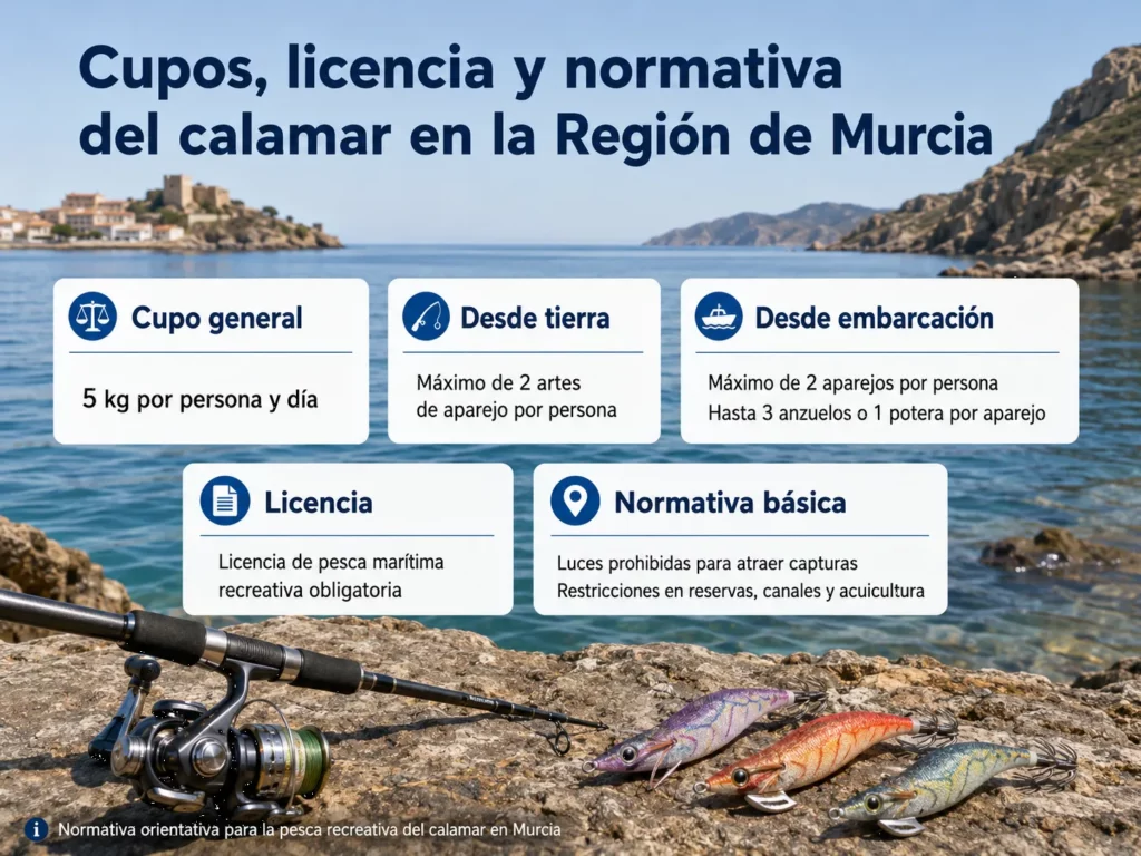 Cupos, licencia y normativa del calamar en la Región de Murcia