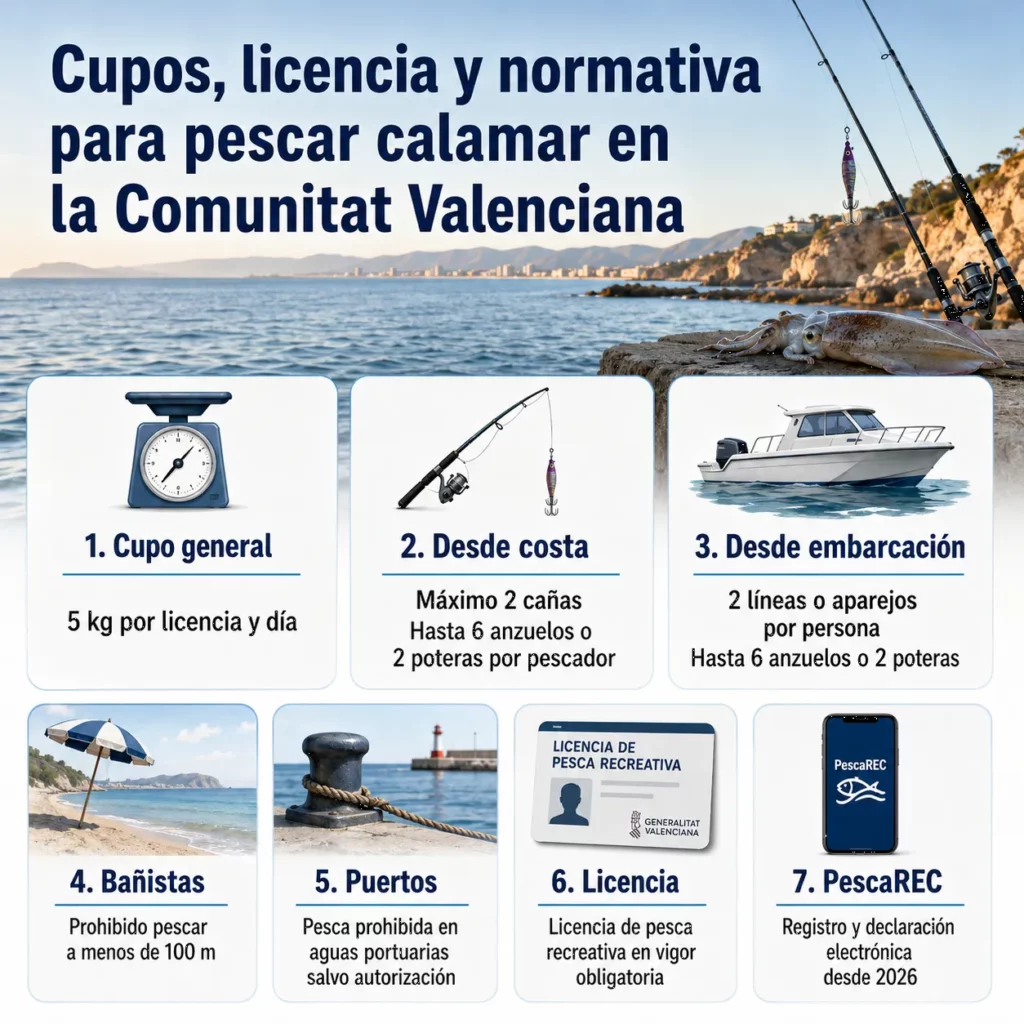 Cupos, licencia y normativa para pescar calamar en la Comunitat Valenciana