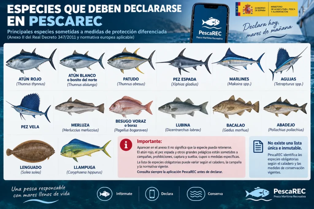 Especies que deben declararse en PescaREC