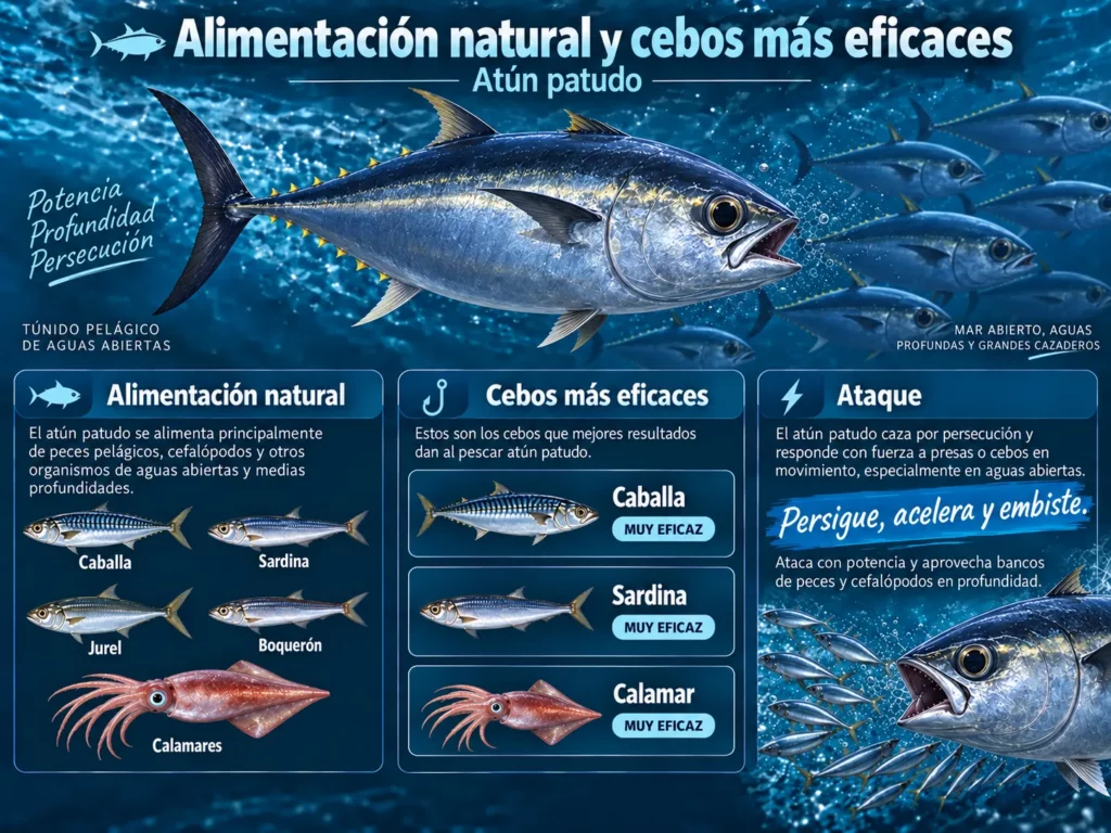 Infografía sobre la alimentación natural y los cebos más eficaces para el atún patudo