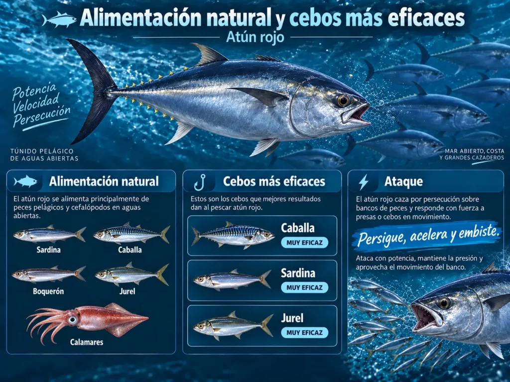 Infografía sobre la alimentación natural y los cebos más eficaces para el atún rojo