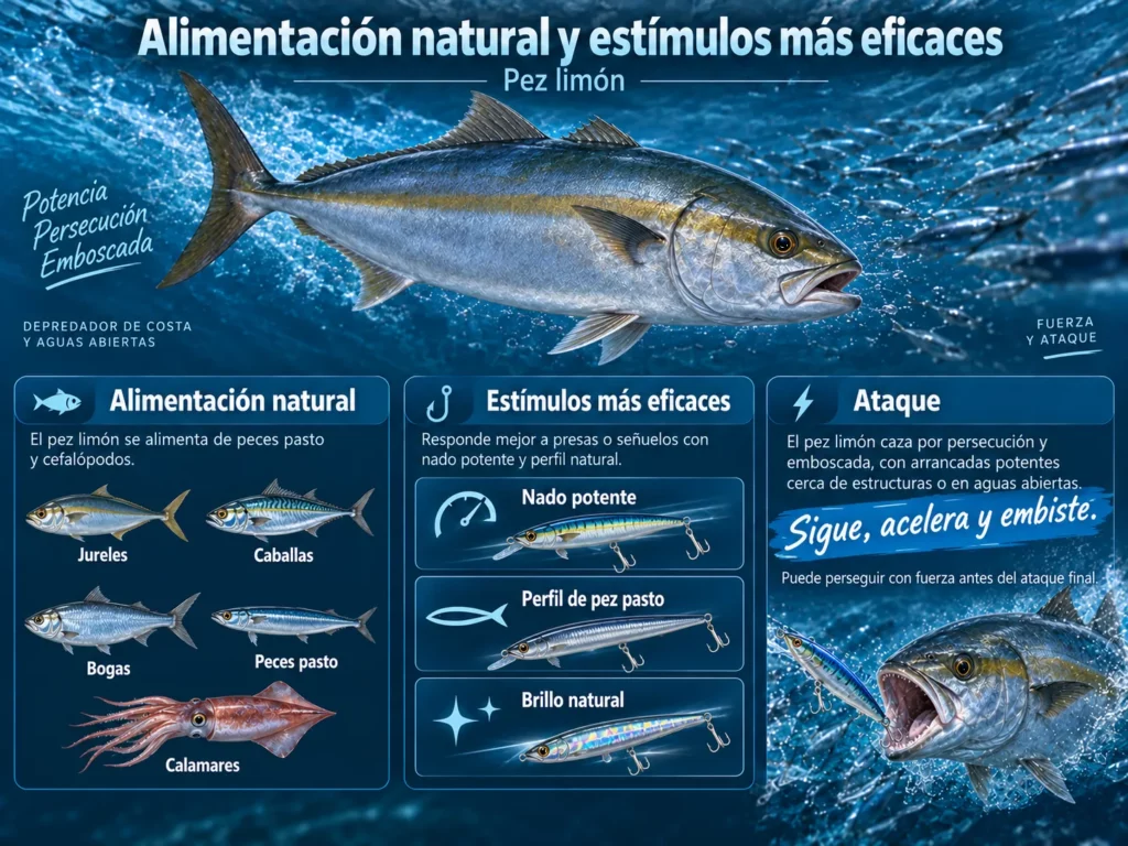 Infografía sobre la alimentación natural y los estímulos más eficaces para el pez limón