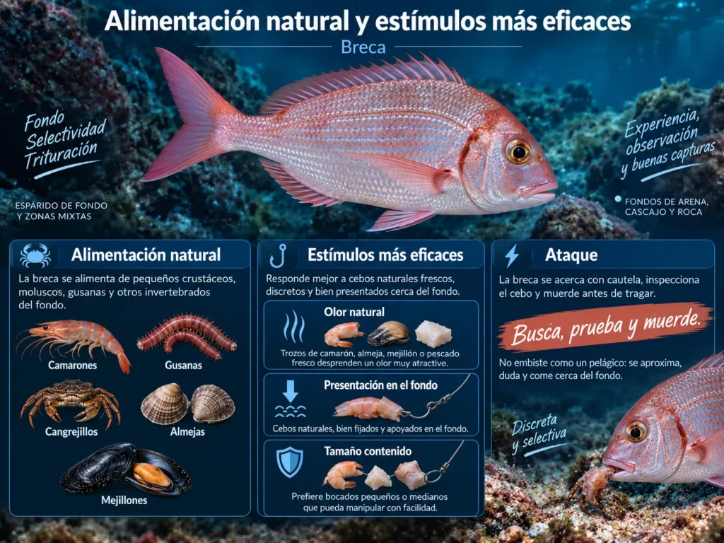 Infografía sobre la alimentación natural y los estímulos más eficaces para la breca