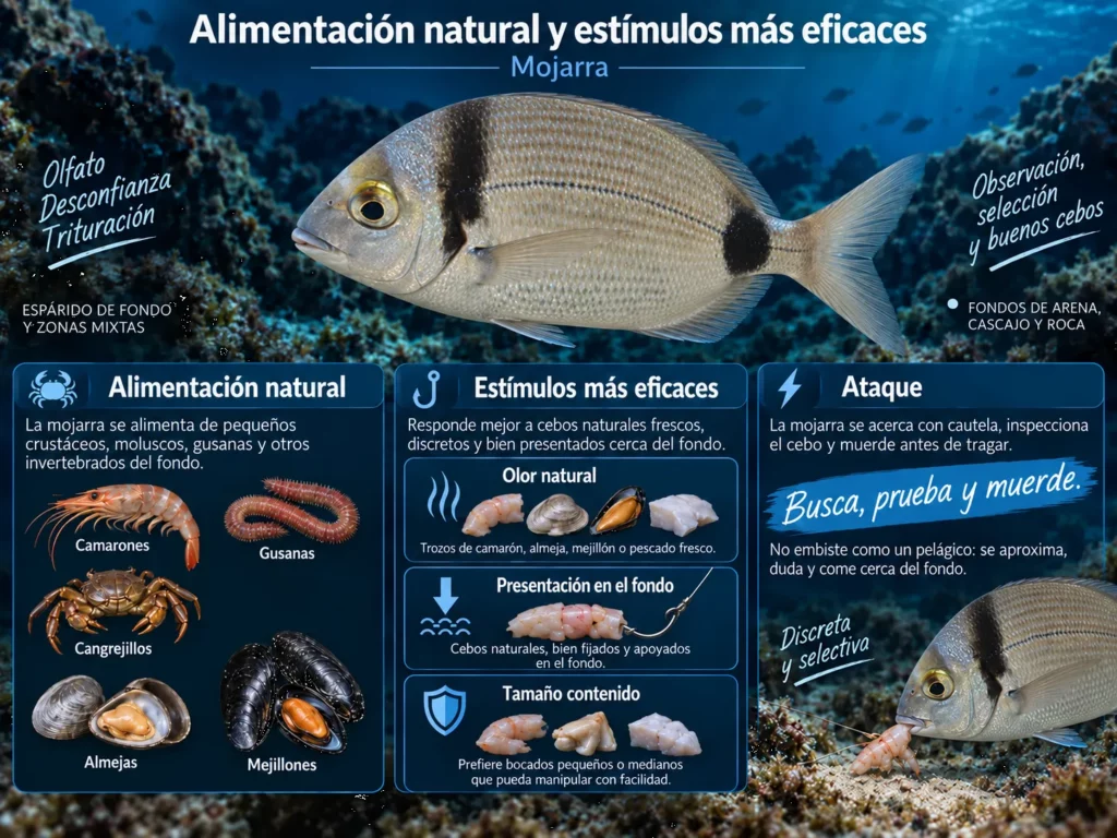 Infografía sobre la alimentación natural y los estímulos más eficaces para la mojarra