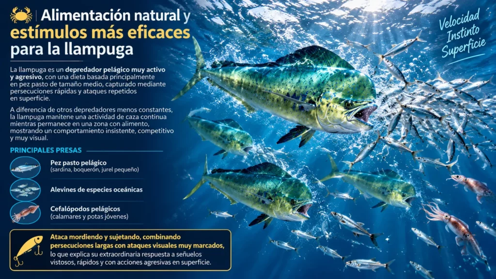 Infografía submarina sobre la alimentación de la llampuga