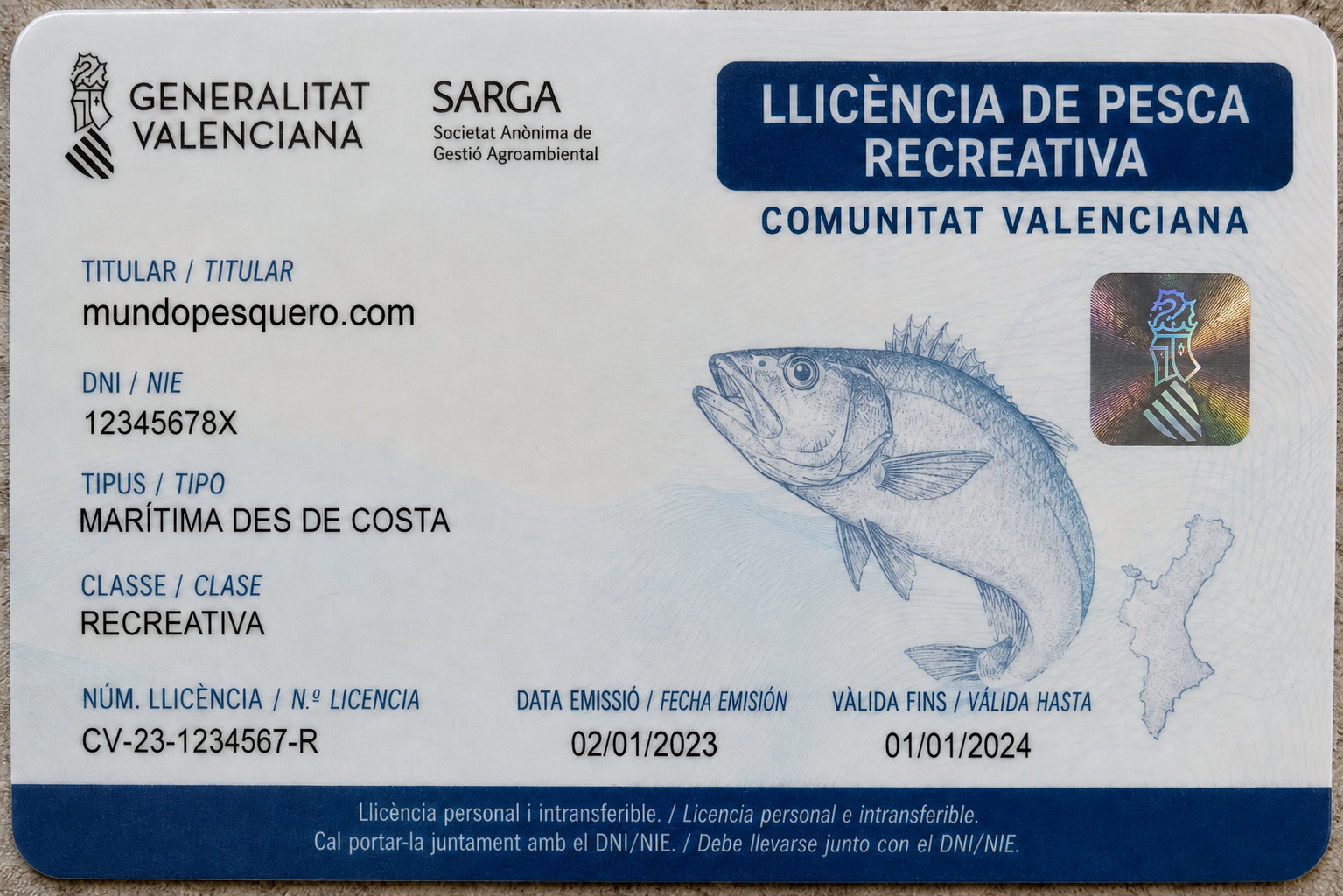 Licencia de pesca recreativa en la Comunitat Valenciana