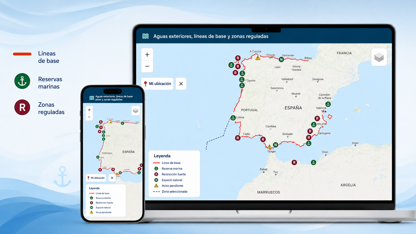 Mapa líneas de base y zonas reguladas en pesca recreativa