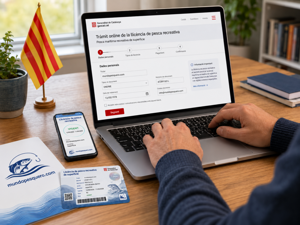 Persona tramitando online la licencia de pesca marítima recreativa de superficie de la Generalitat de Catalunya