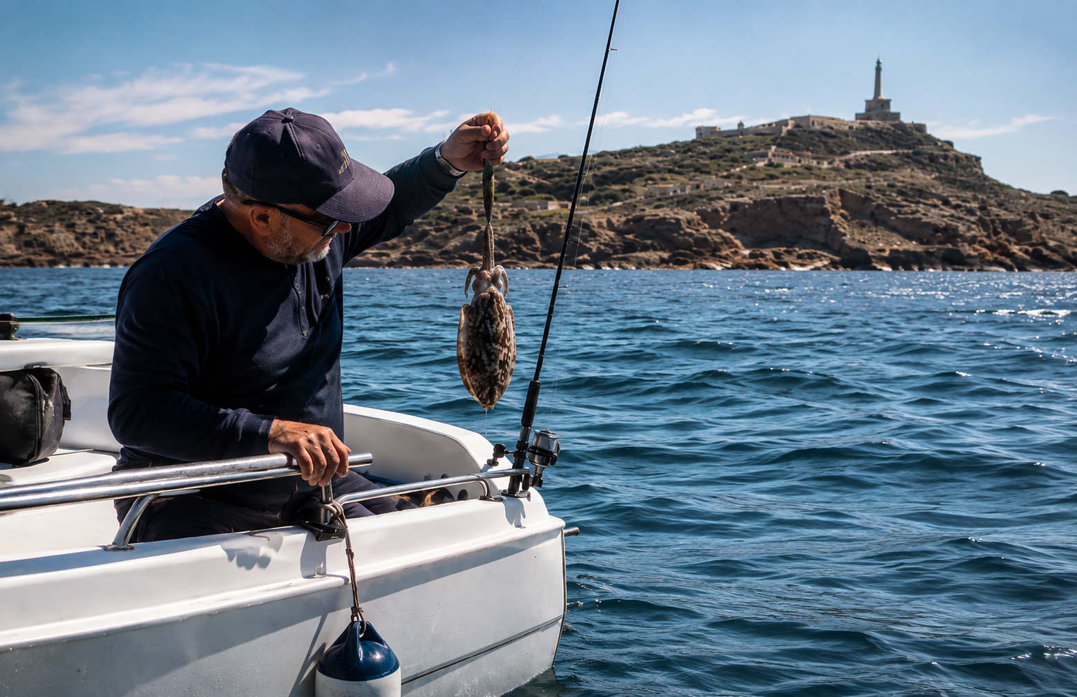 Pesca recreativa de la sepia desde embarcación en la Región de Murcia