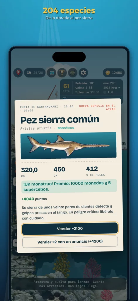 Pez sierra común entre las especies disponibles en Tisch Fishing Game