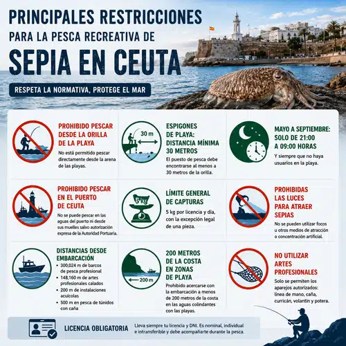 Principales restricciones para la pesca recreativa de sepia en Ceuta