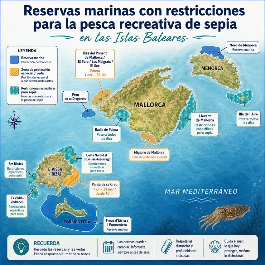 Normativa de pesca recreativa de sepia en las Islas Baleares