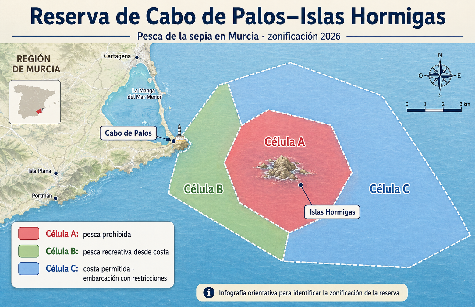 Zonificación de la Reserva Marina de Cabo de Palos-Islas Hormigas y pesca recreativa de sepia