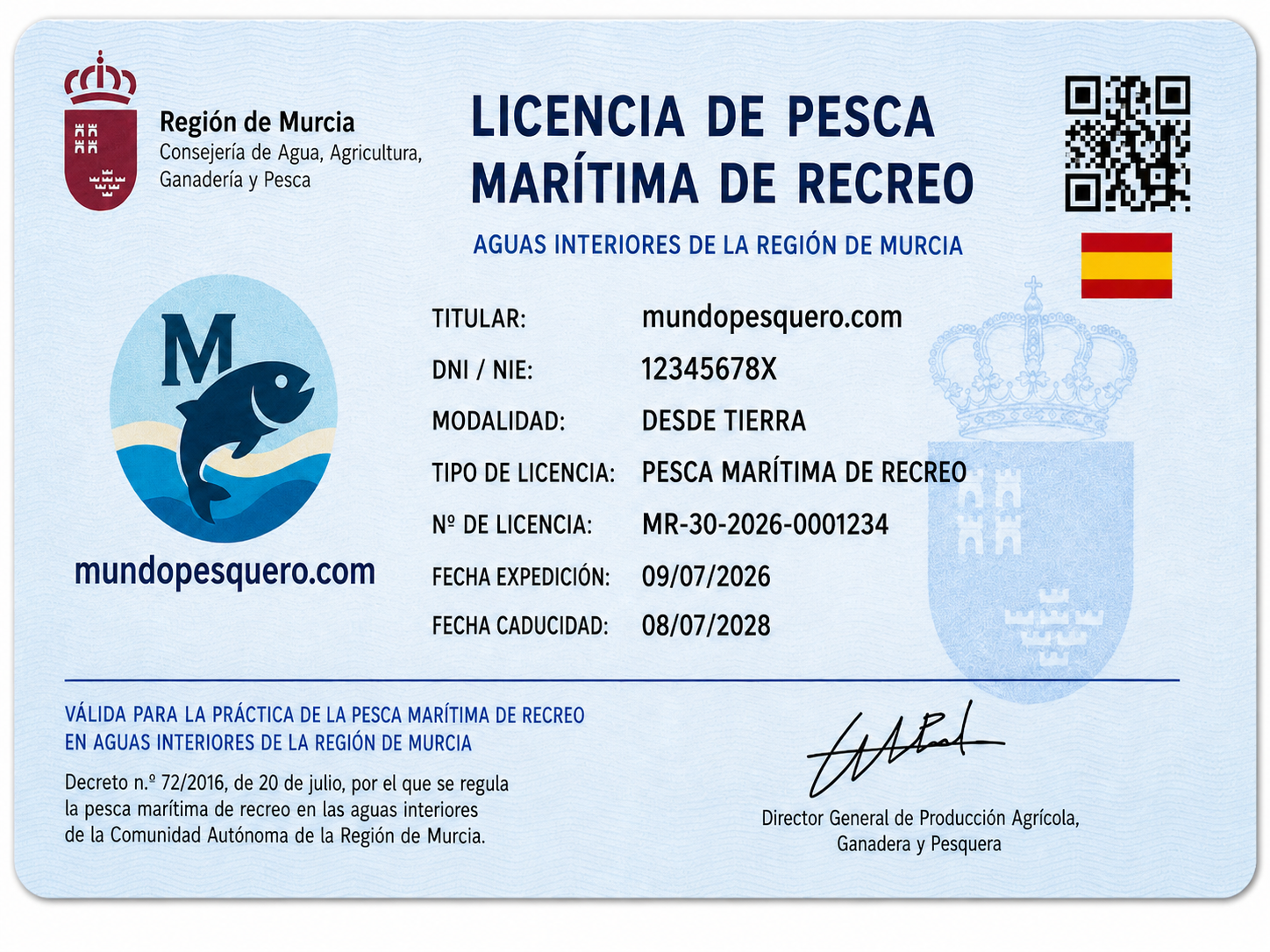 autorizacion y licencia de pesca recreativa en Murcia