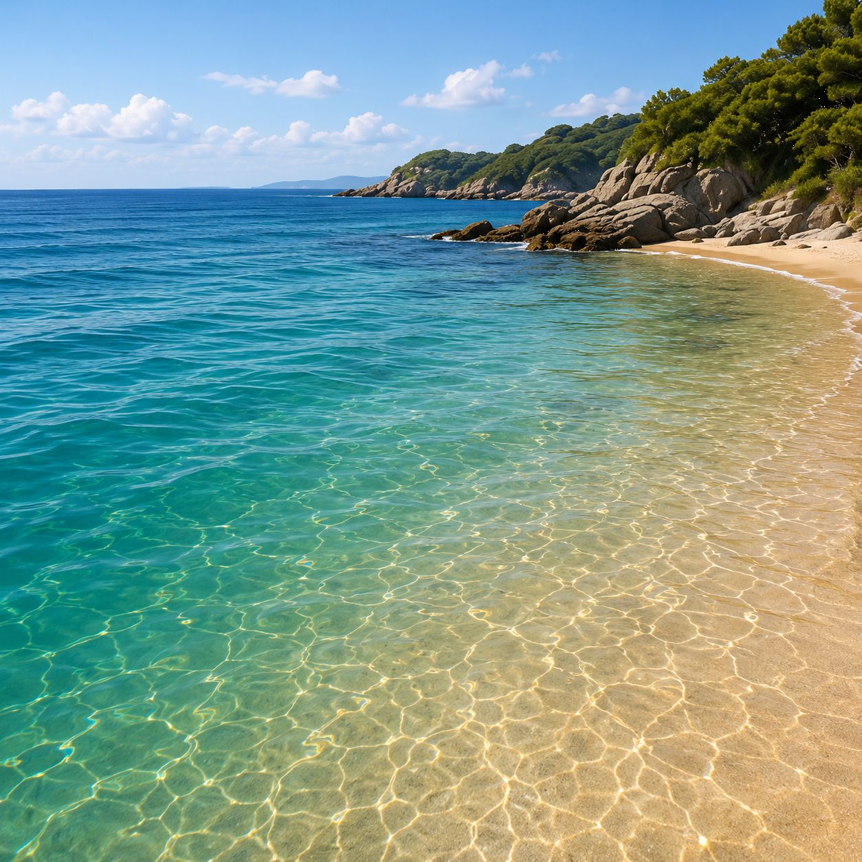 Agua clara en una playa con cambio de color y visibilidad del fondo