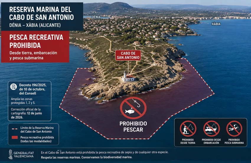 Reservas y zonas con restricciones para la pesca recreativa de sepia en la Comunitat Valenciana