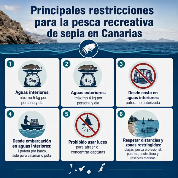 Principales restricciones para la pesca recreativa de sepia en Canarias