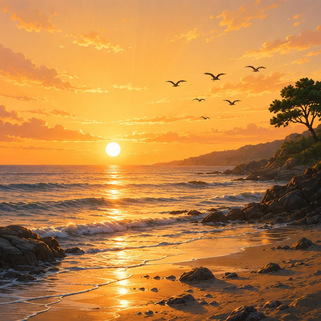 Atardecer en la costa para representar horarios y temporadas de pesca